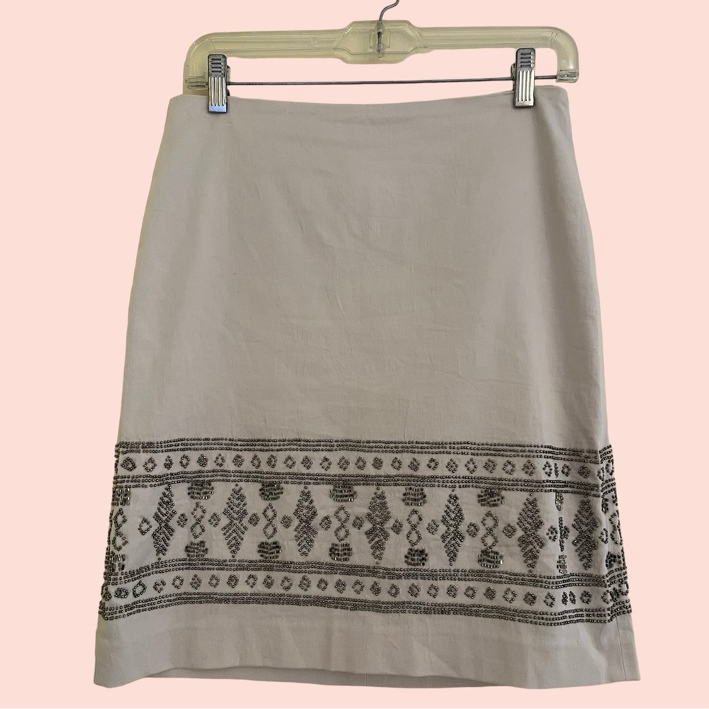 Etcetera EE Cream Pencil Skirt with Bead Embellishment at Hem 0 NEW